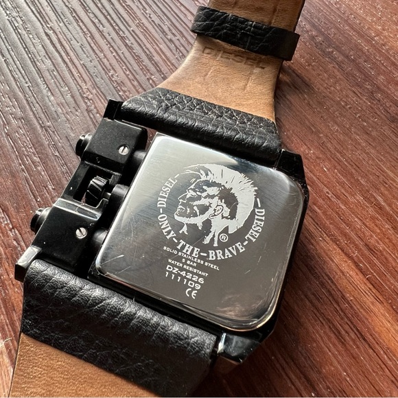 Diesel Watch Men Chronograph 50mm DZ-4226 Black Wide Leather Band New Battery - Picture 10 of 13